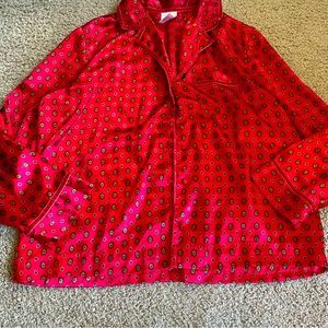 George Womens Red Floral Satin Button Up Pajamas Silky Pajama Sleep